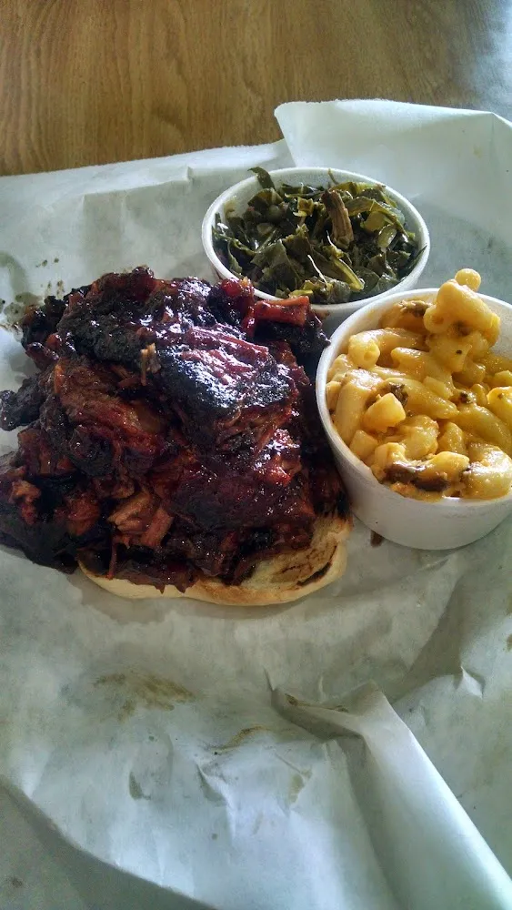 Burnt Ends Mac and Cheese Collard Greens